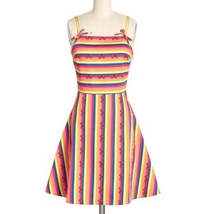 ModCloth x Hello Kitty Red Bows & Rainbows Fit & Flare Dress Size Small